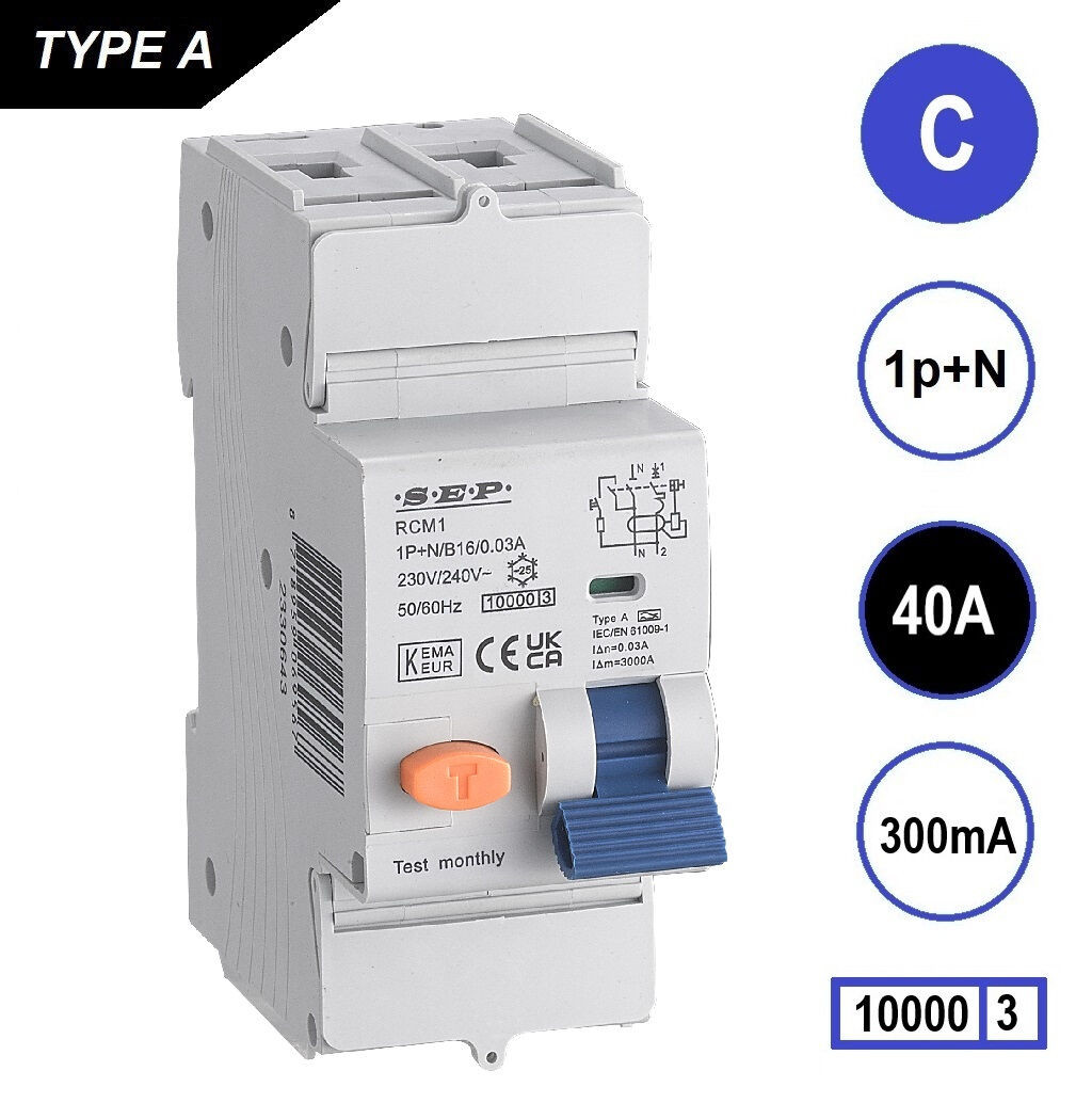 Schotman Elektro B.V. - SEP RCM1 1p+n C 40A 300mA 10kA aardlekautomaat