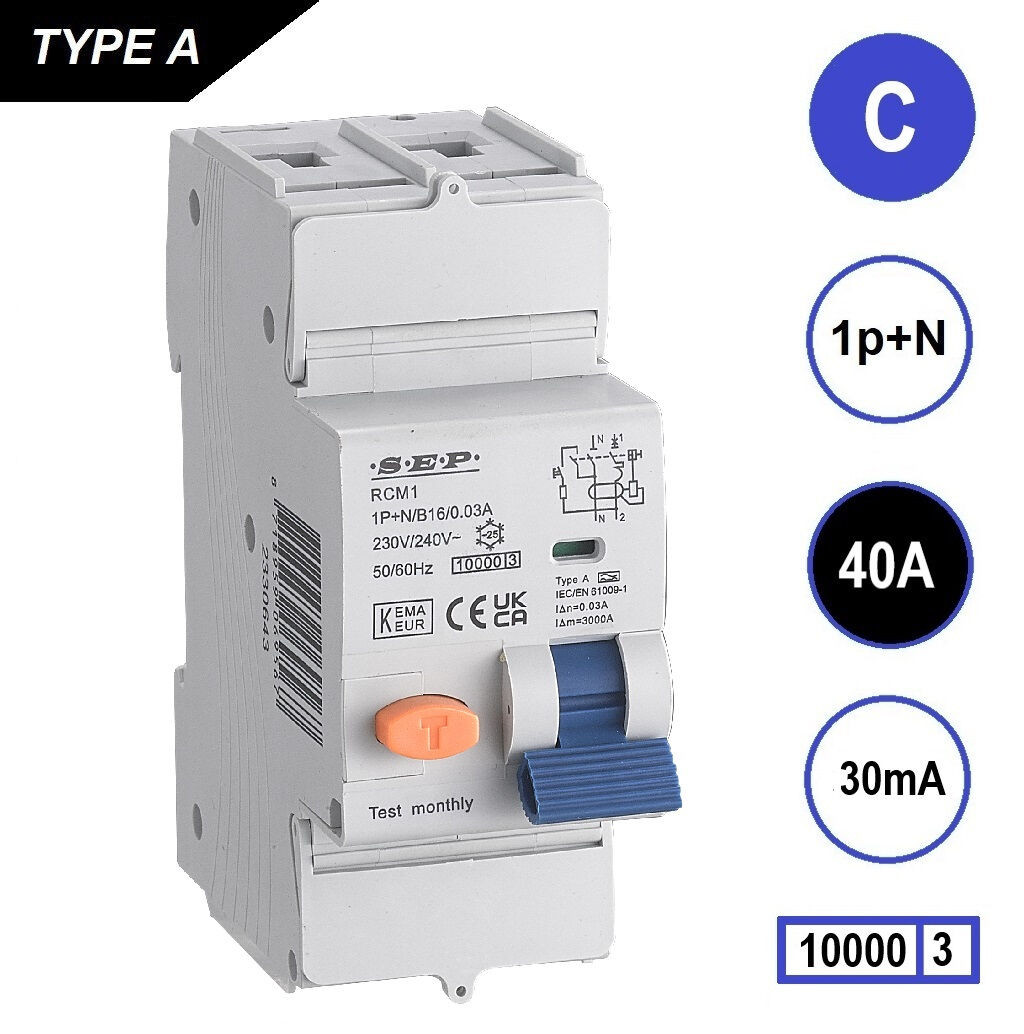 Schotman Elektro B.V. - SEP RCM1 1p+n C 40A 30mA 10kA aardlekautomaat