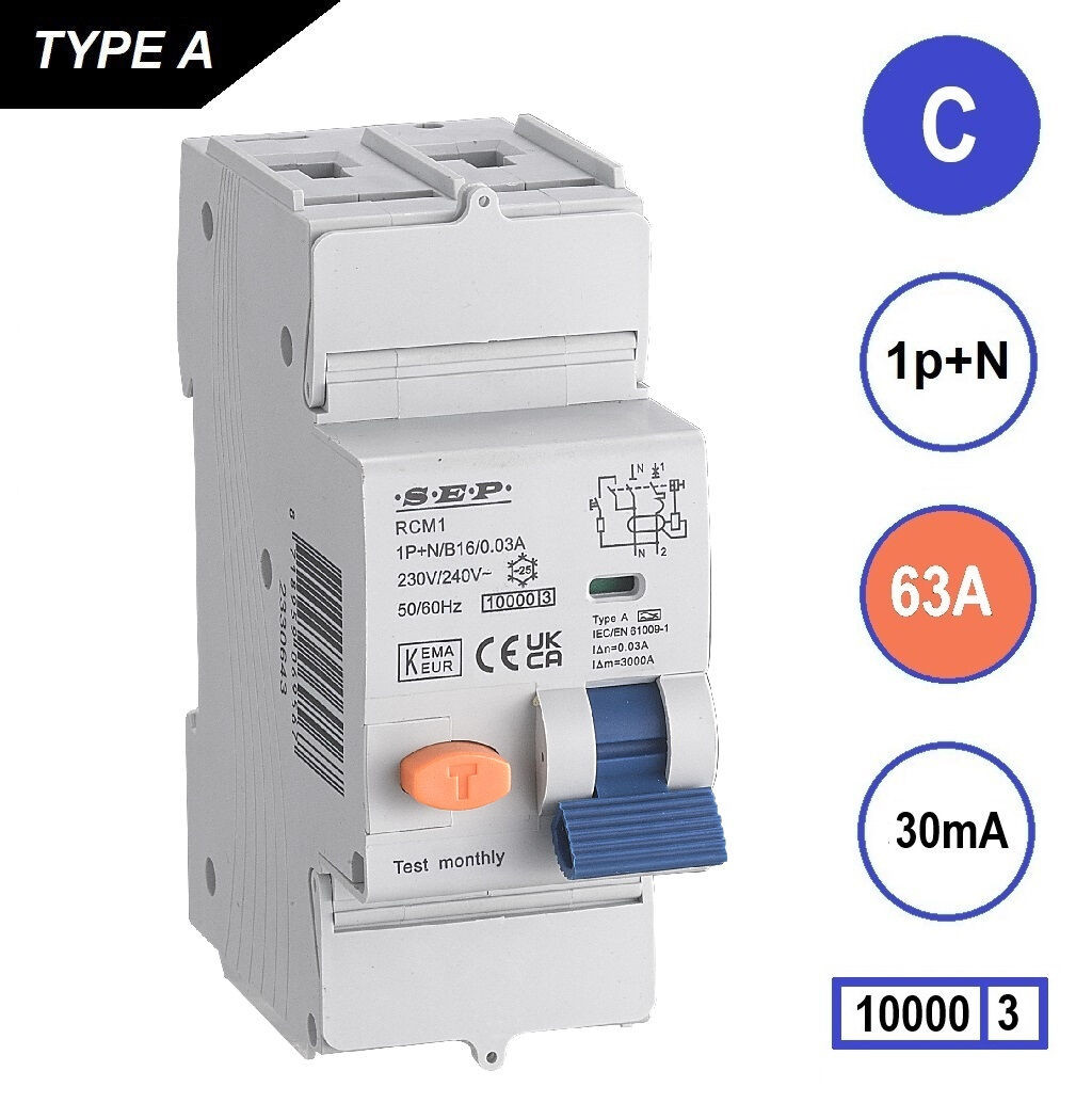 Schotman Elektro B.V. - SEP RCM1 1p+n C 63A 30mA 10kA aardlekautomaat
