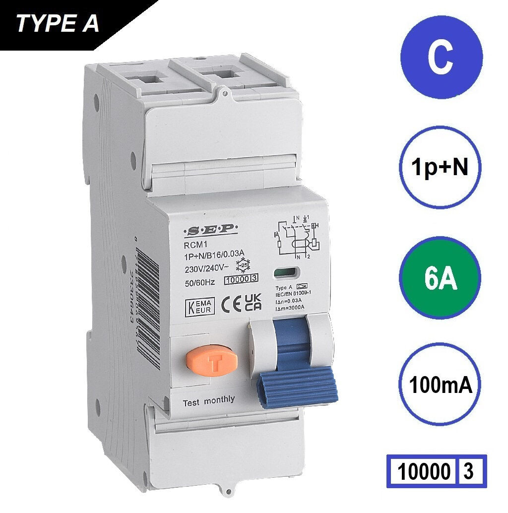 Schotman Elektro B.V. - SEP RCM1 1p+n C 6A 100mA 10kA aardlekautomaat