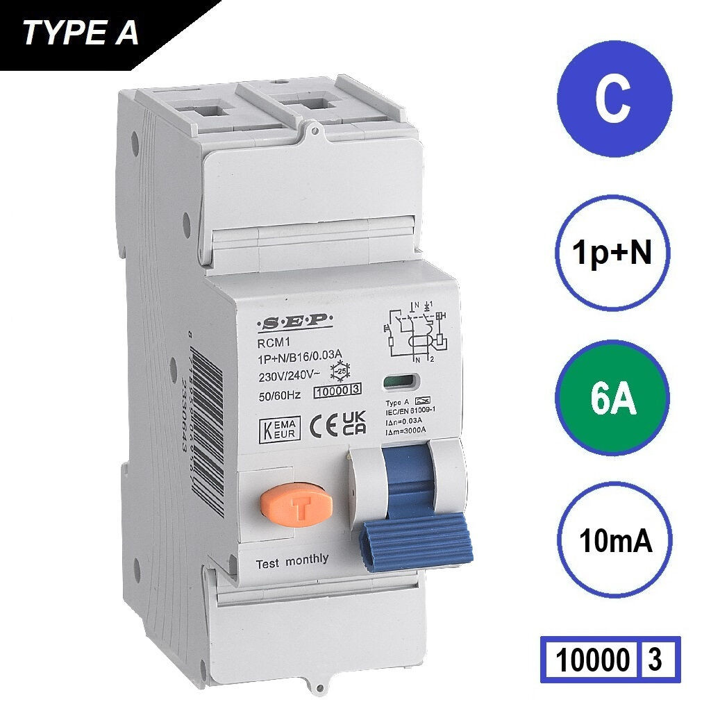 Schotman Elektro B.V. - SEP RCM1 1p+n C 6A 10mA 10kA aardlekautomaat