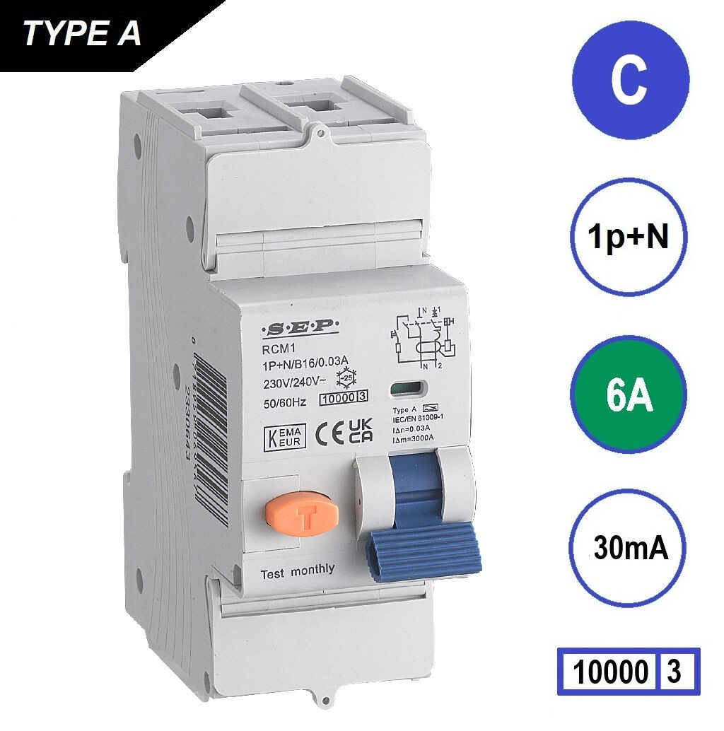 Schotman Elektro B.V. - SEP RCM1 1p+n C 6A 30mA 10kA aardlekautomaat