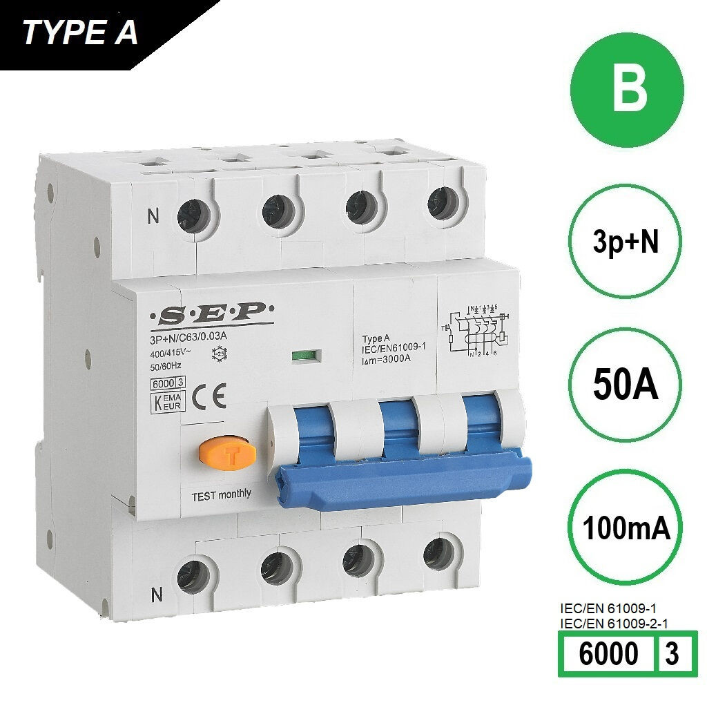 Schotman Elektro B.V. - SEP RCM4 Aardlekautom. 3p+n B50 100mA 6kA