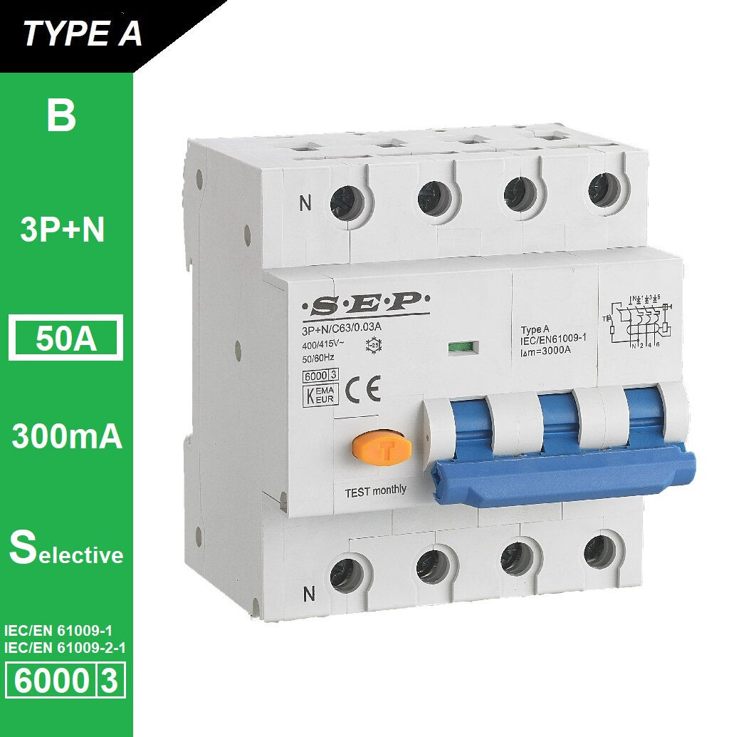 Schotman Elektro B.V. - SEP RCM4 Aardlekautom. 3p+n B50 300mA Selectief 6kA