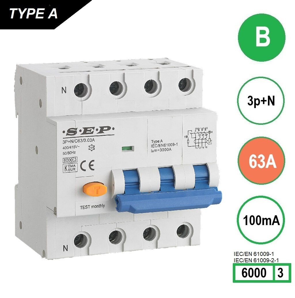 Schotman Elektro B.V. - SEP RCM4 Aardlekautom. 3p+n B63 100mA 6kA