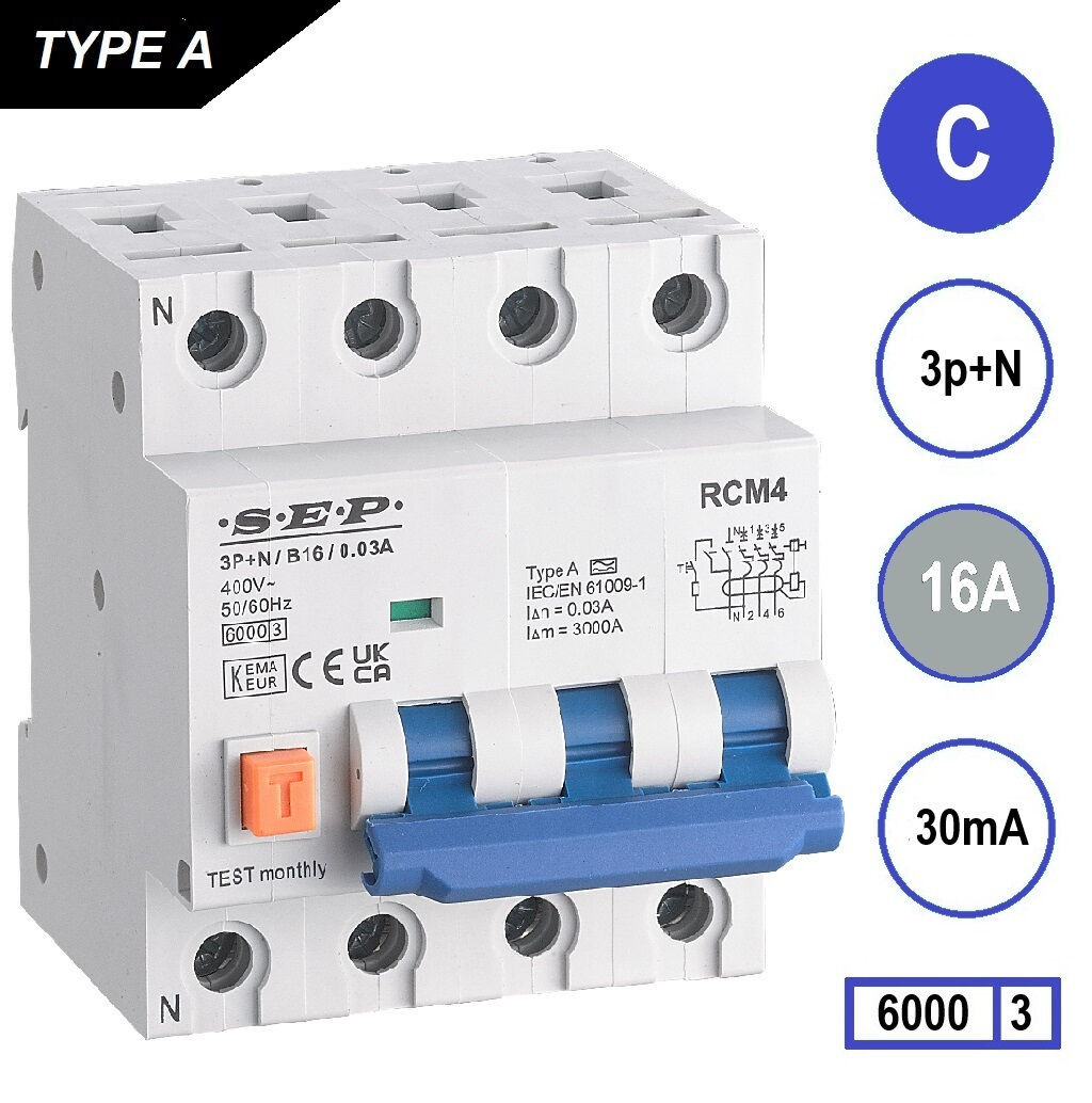 SEP RCM4 Aardlekautom. 3p+n C16 30mA 6kA