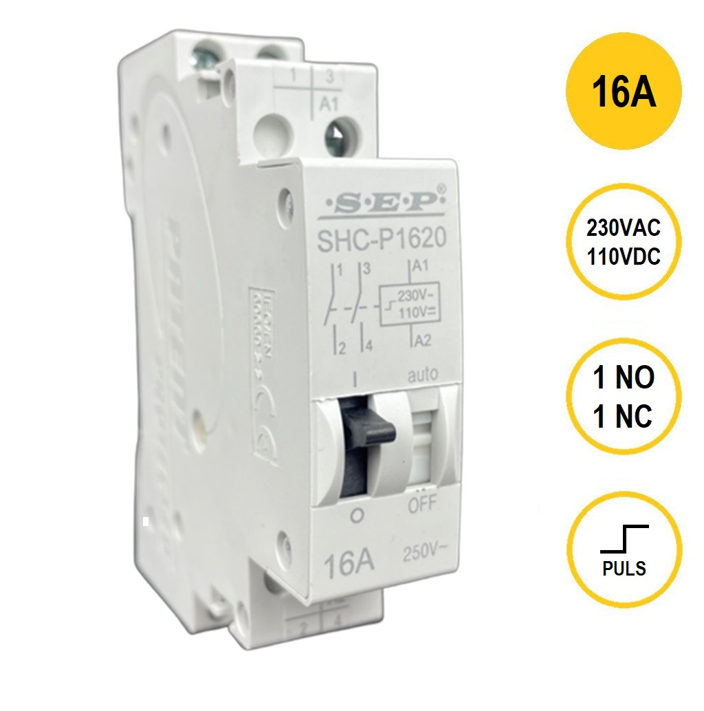 Schotman Elektro B.V. - SEP SHC pulsrelais 16A, 1 maak 1 verbreek