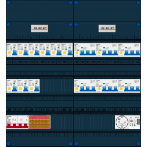 Schotman Elektro B.V. - SEP FS63A, 1xHoofdschakelaar, 9xAardlekautomaat, 6xKracht aardlekautomaat, 1xBeltrafo, 1xContactoos, 3 Fase