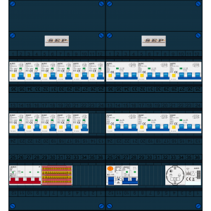 Schotman Elektro B.V. - SEP FS63A, 1xHoofdschakelaar, 11xAardlekautomaat, 1xAls+Fornuisgroep, 6xKracht aardlekautomaat, 1xBeltrafo, 1xContactdoos, 3 Fase