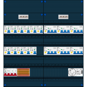 Schotman Elektro B.V. - SEP FS63A, 1xHoofdschakelaar, 11xAardlekautomaat, 6xKracht aardlekautomaat, 1xBeltrafo, 1xContactoos, 3 Fase