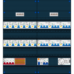 Schotman Elektro B.V. - SEP FS63A, 1xHoofdschakelaar, 12xAardlekautomaat, 1xAls+Fornuisgroep, 6xKracht aardlekautomaat, 1xBeltrafo, 1xContactdoos, 3 Fase