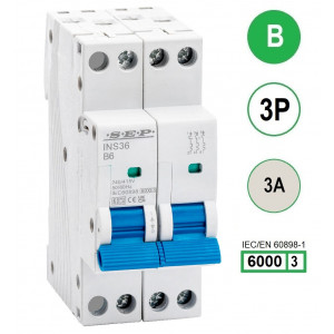 SEP INS36-3B03, installatieautomaat 3p B3 6kA, 36mm, 2 modulen