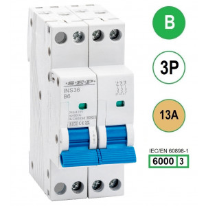 SEP INS36-3B13, installatieautomaat 3p B13 6kA, 36mm, 2 modulen