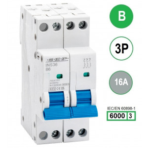 SEP INS36-3B16, installatieautomaat 3p B16 6kA, 36mm, 2 modulen