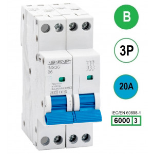 SEP INS36-3B20, installatieautomaat 3p B20 6kA, 36mm, 2 modulen