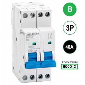 SEP INS36-3B40, installatieautomaat 3p B40 6kA, 36mm, 2 modulen
