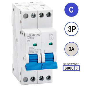 SEP INS36-3C03, installatieautomaat 3p C3 6kA, 36mm, 2 modulen