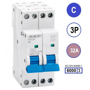 SEP INS36-3C32, installatieautomaat 3p C32 6kA, 36mm, 2 modulen