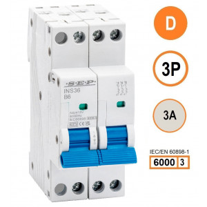 SEP INS36-3D03, installatieautomaat 3p D3 6kA, 36mm, 2 modulen