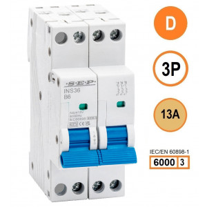 SEP INS36-3D13, installatieautomaat 3p D13 6kA, 36mm, 2 modulen