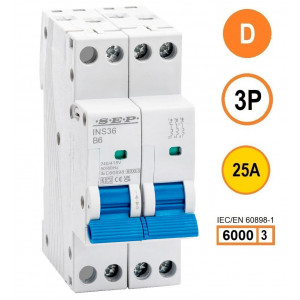 SEP INS36-3D25, installatieautomaat 3p D25 6kA, 36mm, 2 modulen