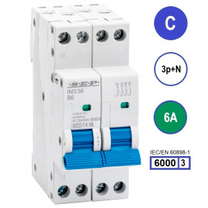 SEP INS36-3NC06, installatieautomaat 3p+n C6 6kA, 36mm, 2 modulen