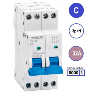 SEP INS36-3NC32, installatieautomaat 3p+n C32 6kA, 36mm, 2 modulen