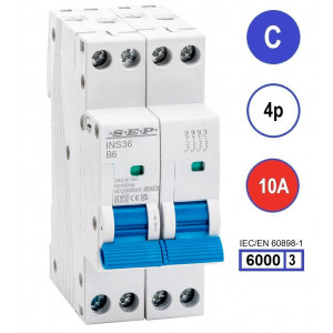 SEP INS36-4C10, installatieautomaat 4p C10 6kA, 36mm, 2 modulen