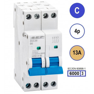 SEP INS36-4C13, installatieautomaat 4p C13 6kA, 36mm, 2 modulen