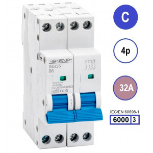SEP INS36-4C32, installatieautomaat 4p C32 6kA, 36mm, 2 modulen