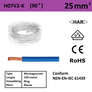 Schotman Elektro - SEP Montagesnoer 90 graden H07V2-k blauw 25mm2