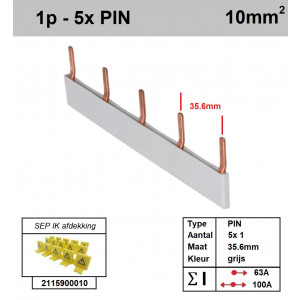 Schotman Elektro - SEP aansluitrail PIN 5x1 aansluitingen 35.6mm