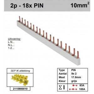 Schotman Elektro - SEP aansluitrail 2 fase PIN 9x2 aansluitingen 17.8mm