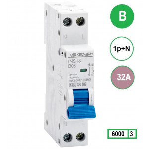 SEP INS18-B32, installatieautomaat 1p+n B32 6kA, 18mm, 1 modulen