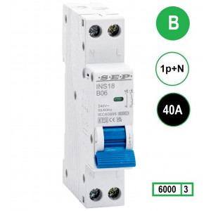 SEP INS18-B40, installatieautomaat 1p+n B40 6kA, 18mm, 1 modulen
