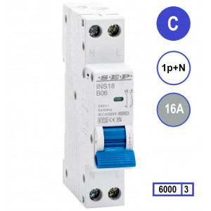 SEP INS18-C16, installatieautomaat 1p+n C16 6kA, 18mm, 1 modulen