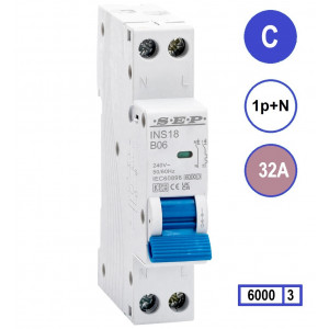 SEP INS18-C32, installatieautomaat 1p+n C32 6kA, 18mm, 1 modulen