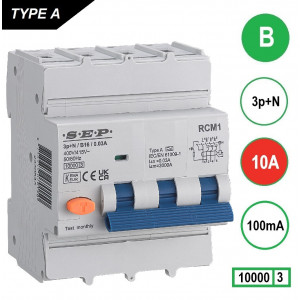 Schotman Elektro B.V. - SEP RCM4 3p+n B 10A 100mA 10kA aardlekautomaat