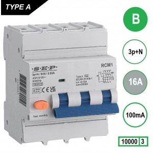 Schotman Elektro B.V. - SEP RCM4 3p+n B 16A 100mA 10kA aardlekautomaat