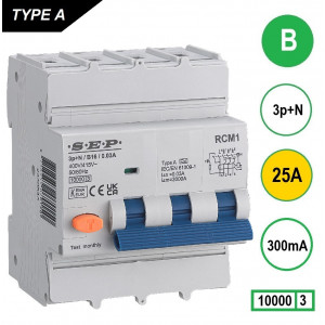 Schotman Elektro B.V. - SEP RCM4 3p+n B 25A 300mA 10kA aardlekautomaat