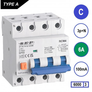SEP RCM4 Aardlekautom. 3p+n C6 100mA 6kA