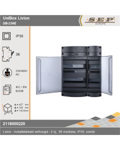 SEP Livion DB-236E groepenkast met transparante deur en voorzien van technische gegevens