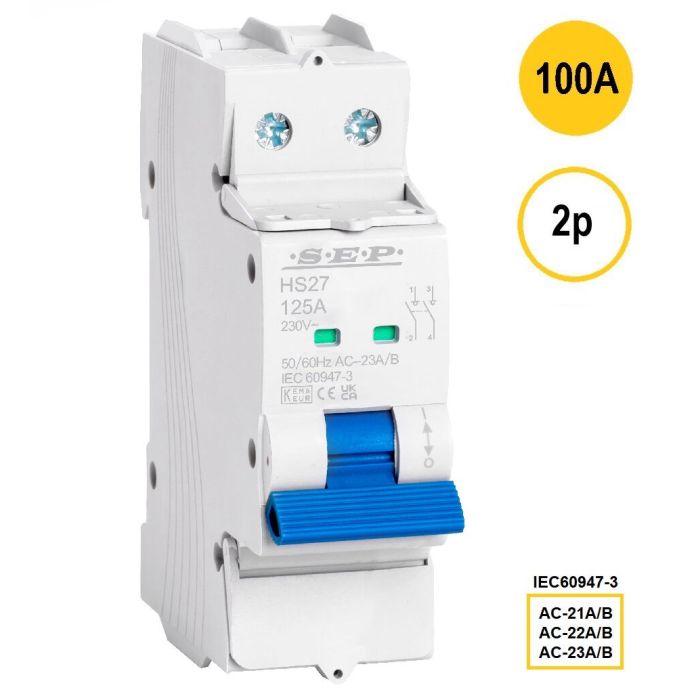 SEP HS27-2100 lastschakelaar 2-polig 100A, 27mm breed, 3102210025