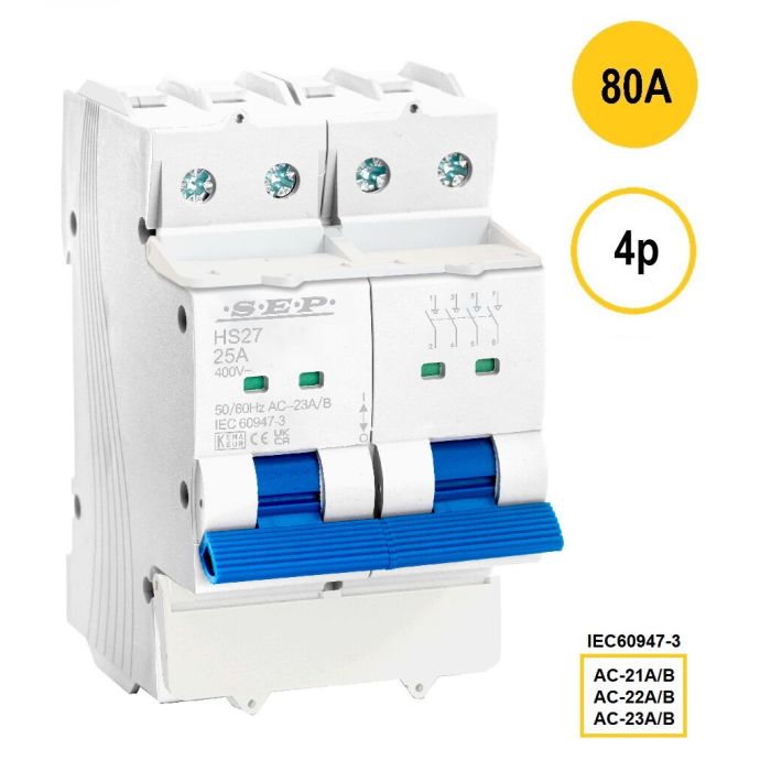 SEP HS27-4080 lastschakelaar 4-polig 80A, 54mm breed, 3102410080