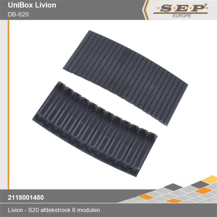 SEP DB-S20 afdekstrook 6 modulen (6×18 mm) afbreekbaar – zwart RAL9005 – voor Livion en MST verdelers - technische details