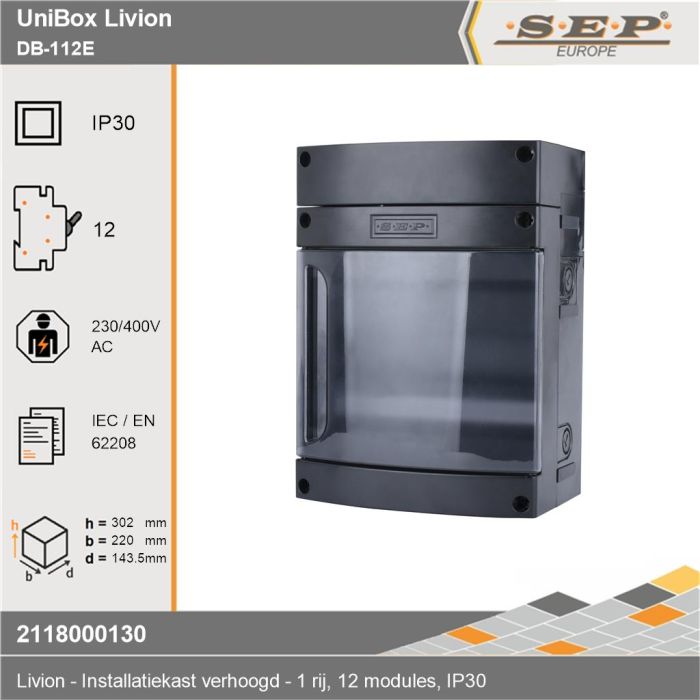 SEP Livion DB-112E met transparante deur en extra aansluitruimte en voorzien van technische gegevens