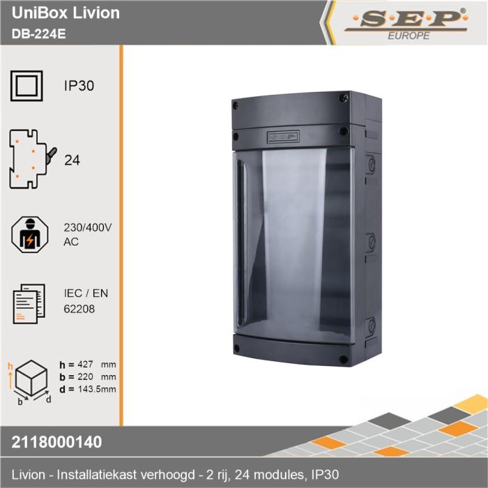 SEP Livion DB-224E met transparante deur en extra aansluitruimte en voorzien van technische gegevens