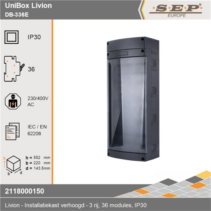 SEP Livion DB-336E met transparante deur en extra aansluitruimte en voorzien van technische gegevens