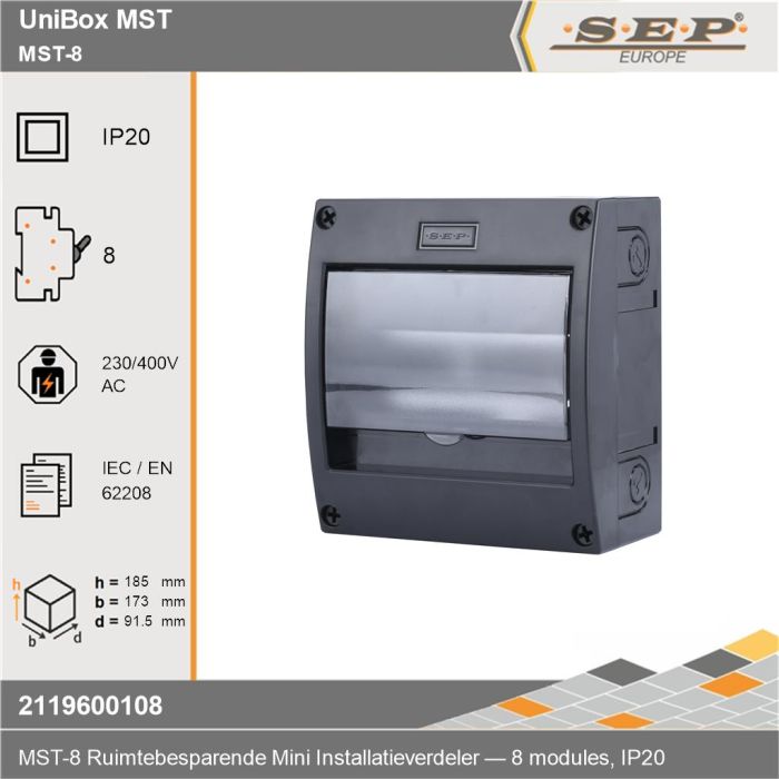 SEP UniBox MST-8 mini installatieverdeler 8 modules IP20 technische gegevens - 2119600108