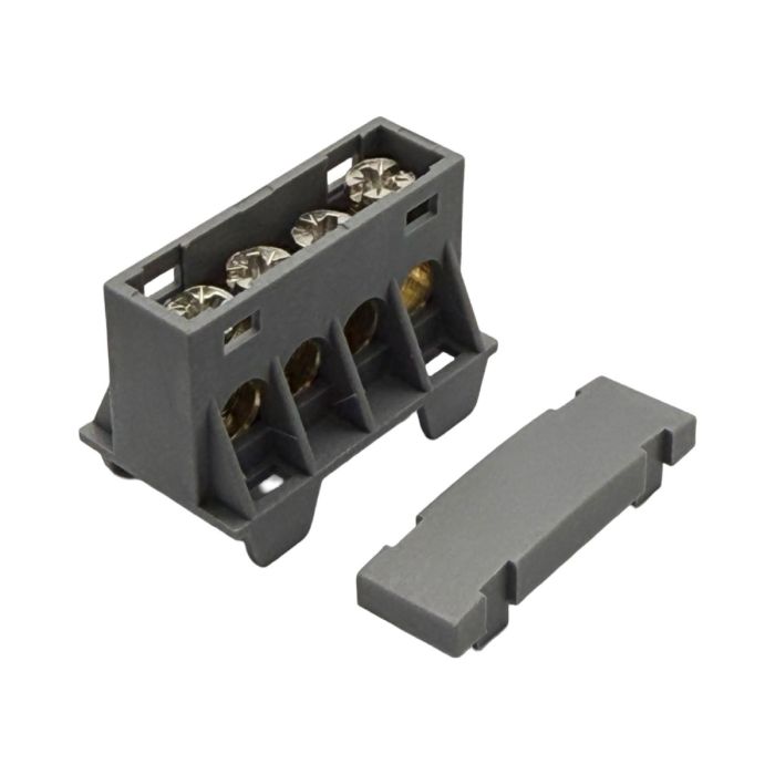 SEP AST16-41 verdeelblok 4x16mm² grijs (RAL 7046) met afdekking – faseverdeelblok voor TS15-rail